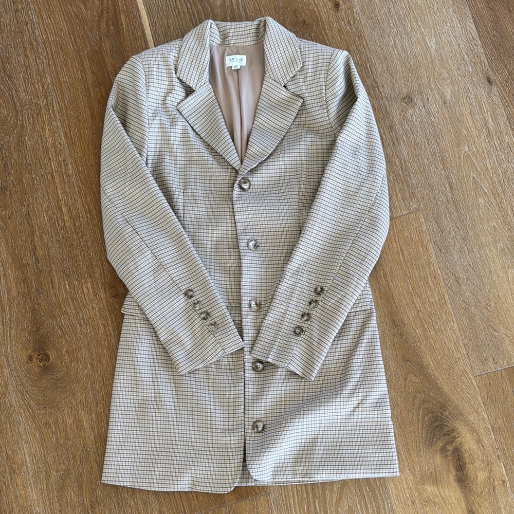 Womens Beige Checkered Blazer